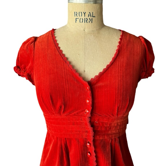 Maeve Anthropologie Red-Orange Corduroy Button Dress - Picture 3 of 6